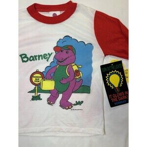 Vintage 90s Barney Shirt School Bus Graphic Logo Kids 6/7 NWT Deadstock